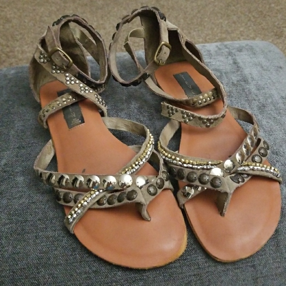 Tan Beaded Gladiator Sandals